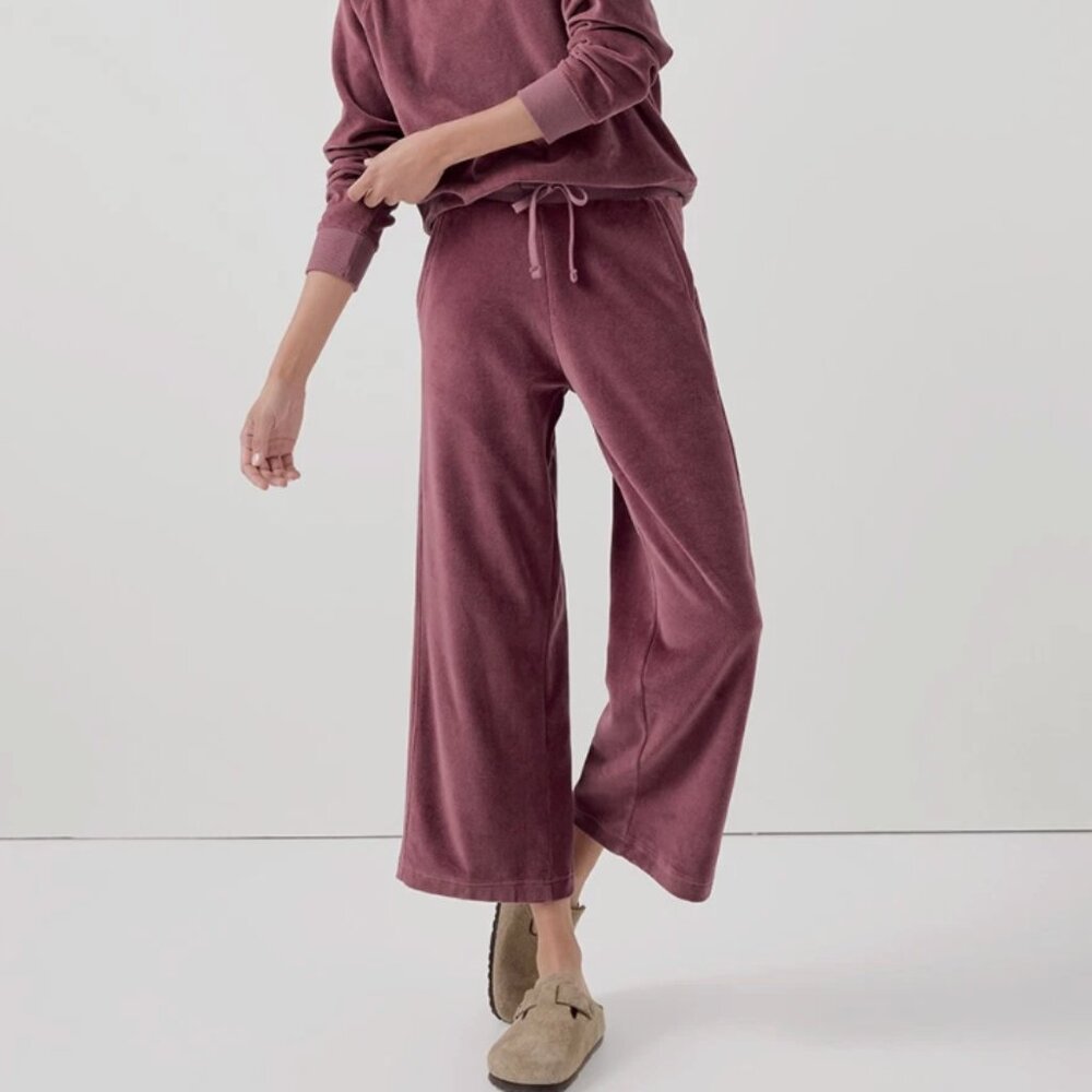 Pact Organic Velour Wide Leg Crop Pant Mauve Medium